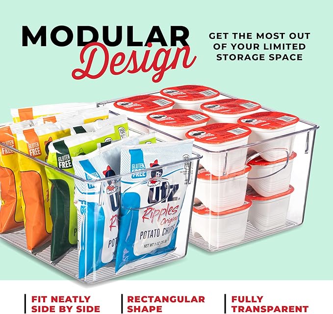 Clear Refrigerator Organizer Bins - Plastic Fridge Organizers - Storage Containers for Organizing Pantry, Cupboard, Cabinet, Freezer, Food, Fruit, Kitchen, Bathroom - Refrigerator Storage Bin set of 8