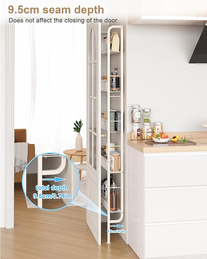 UMDONX Behind The Door Bathroom Shelf Narrow 5-Tier, Space-Saving Slim Storage Shelf Narrow Shelving Unit for Bathroom and Kitchen White