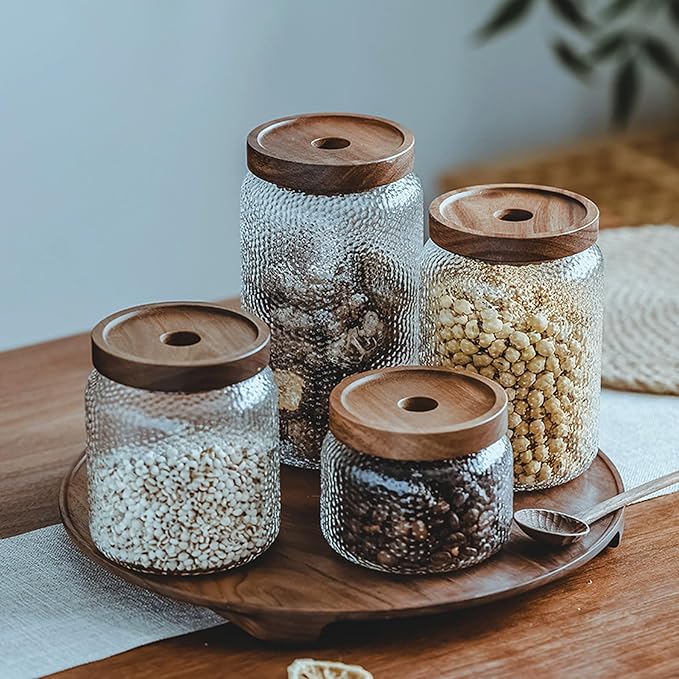 Glass Coffee Jars With Lids 51 oz Clear Jar With Wood Lid Decorative Glass Storage Jars Container Canister for Food Sugar Coffee Bean Candy Cookie 1500ml
