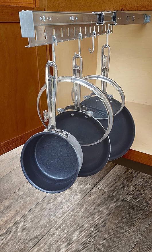 Pull Out Cabinet Pot & Pan Organizer by Dr. Organizer – USA Patented Solid Steel with Soft Close Slide – Adjustable Storage for Complete Cookware Sets, Easy Installation