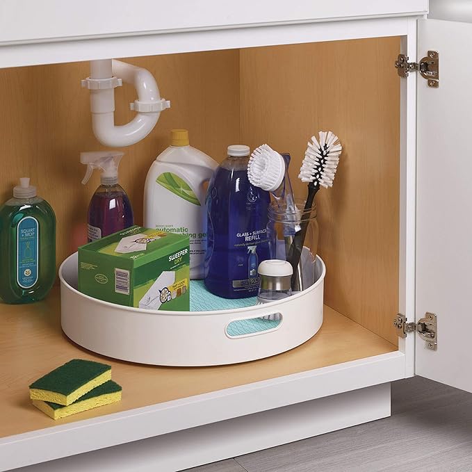 Copco Non-Skid Under-Sink Pantry Cabinet Kitchen Organizer, 18-Inch, White/Aqua Sky