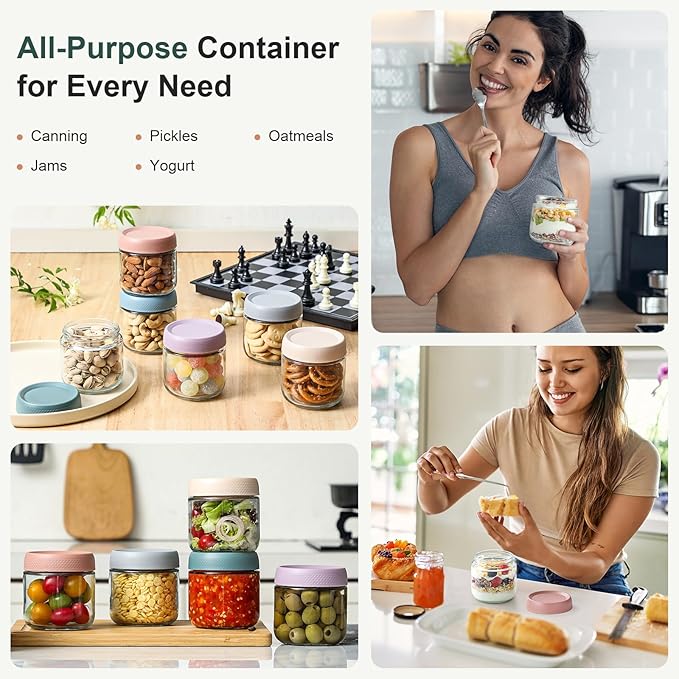 NETANY 3-pack 10oz Glass jars with Airtight Lids, Overnight Oats Containers with Lids, Wide mouth Mason Salad jars, Glass Food Storage Containers for Snacks Yogurt Spice Sugar