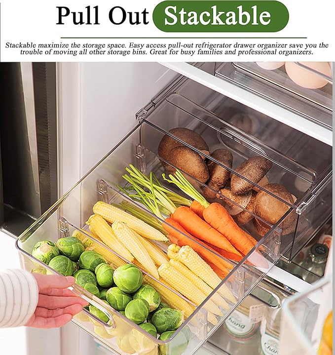 Stackable Clear Storage Drawer for Pantry Shelf, Fridge Organizer for Fruit, Vegetable, Vanity, Pantry Containers Organization(Extra Large)