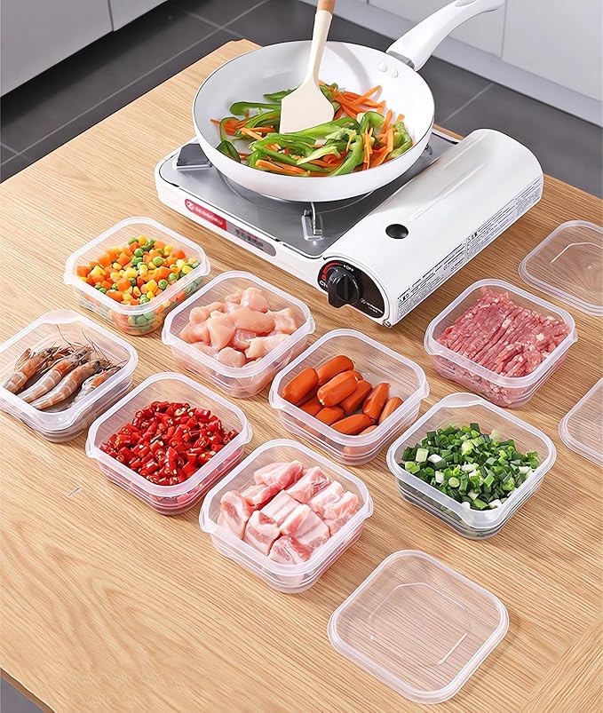 Food Storage Containers with Lids, Plastic Fridge Organizer Clear Bins, 350ml Sealed Food Containers, Reusable Takeaway Kitchen Freezer Storage Boxes, 10pcs