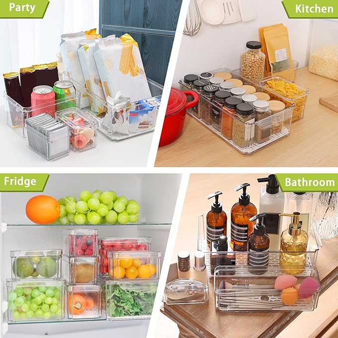 Moretoes 8 Pack Fridge Organizer Bins, Stackable Fridge Organizers with Lids, BPA-Free Clear Storage Bins for Fridge, Freezer, Kitchen, Cabinet, Pantry