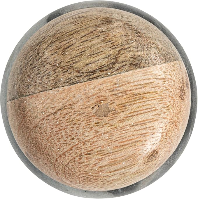 Creative Co-Op Marble and Mango Wood Pinch Pot with Lid, Grey and Natural
