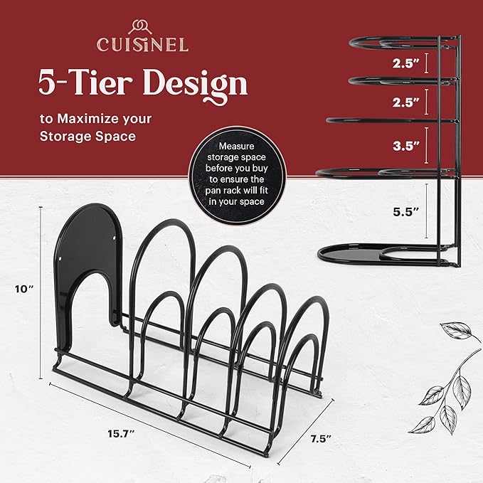 Pan Organizer - 2-PACK of Silicone-Coated Non-Slip 15" Heavy Duty Skillet Rack - Kitchen Counter/Cabinet Organization Storage - Holder for Cookie Sheet, Cutting Board, Cast Iron Cookware, Dish Stand