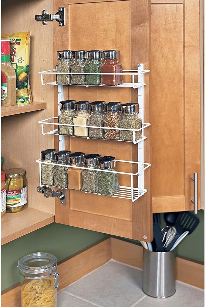 ClosetMaid Adjustable 3 Shelf Spice Rack Organizer Kitchen Pantry Storage for Cabinet Door or Wall Mount with Metal Shelves, White (2 Pack)