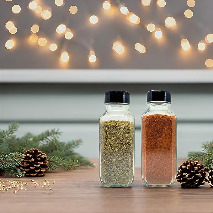 JARMING COLLECTIONS 16 oz Glass French Square Spice Jars with Shaker Lids - Elegant Design for Food Storage and Kitchen Organization - Enhance Your Spice Storage – Made in USA
