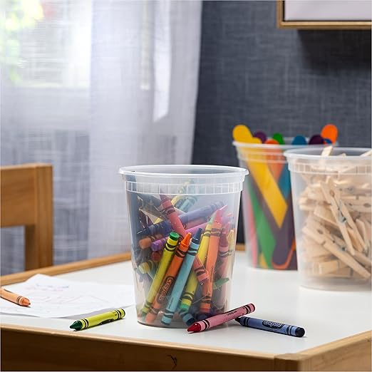 Stack Man [48 Sets - 32 oz. Plastic Deli Disposable Food Storage Containers with Airtight Lids