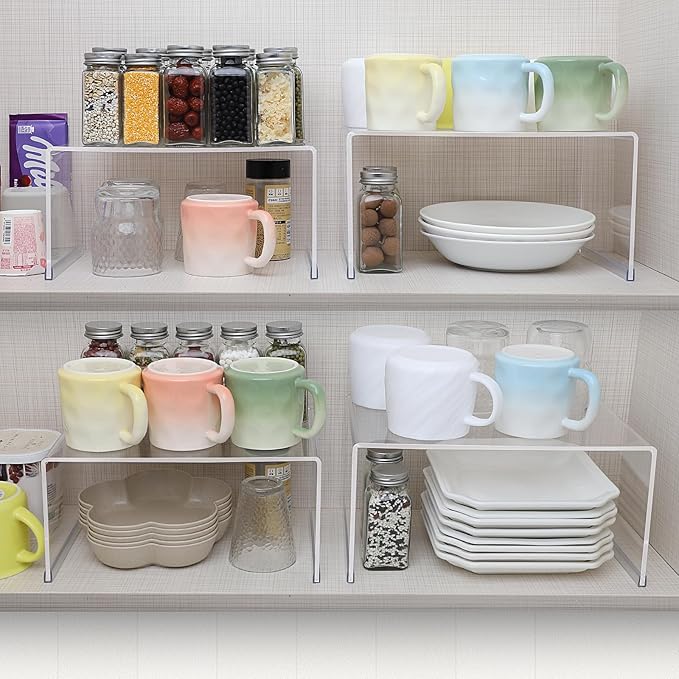 Acrylic Cabinet Organizer Shelf, 2 Pack Spice Rack Pantry Countertop Desk Organizers Display Shelves for Kitchen, Display Pantry Spice Organization for Cabinet, Plate Organizer for Cabinet Space Save