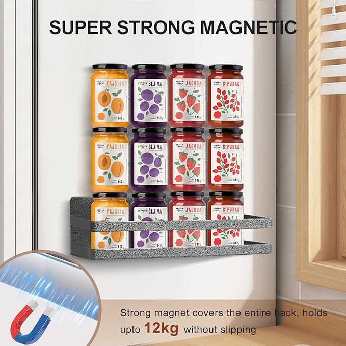 Uten Large Spice Rack for Refrigerator, 2 Pack Strong Magnetic Shelves, Moveable Fridge Organizer for Kitchen Holding Spices, Jars