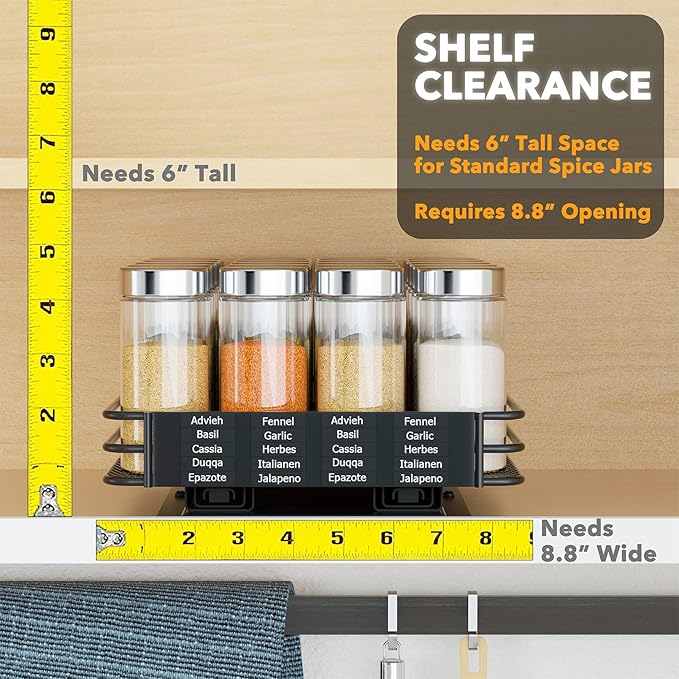 SpaceAid Pull Out Spice Rack Organizer for Cabinet, Heavy Duty Slide Out Seasoning Kitchen Organizer, Cabinet Organizer, with Labels and Chalk Marker, 8.5" W x10.75 D x2.5 H, 1 Drawer 1-Tier