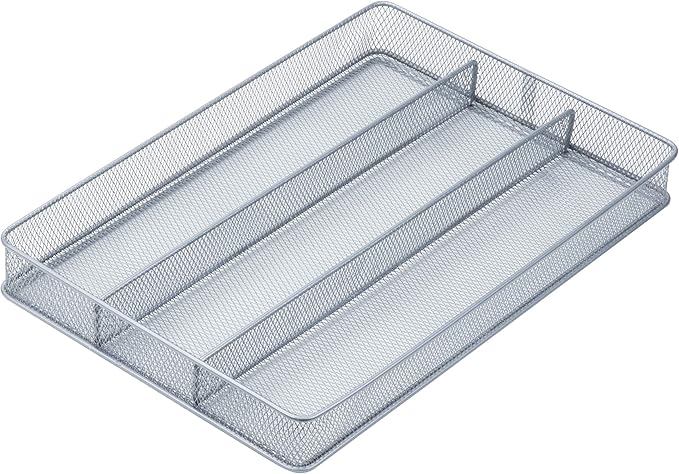Honey-Can-Do KCH-02157 Steel Mesh 3-Compartment Cutlery Utensil Organizer, Silver