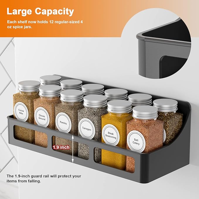 Jewem Magnetic Rack for Dry Erase Board, Magnetic Spice Rack for Refrigerator, 5 Pack Magnetic Shelf for Spice Jars, Spice Organization for Cabinet, Heavy Duty Seasoning Rack for Kitchen Organization