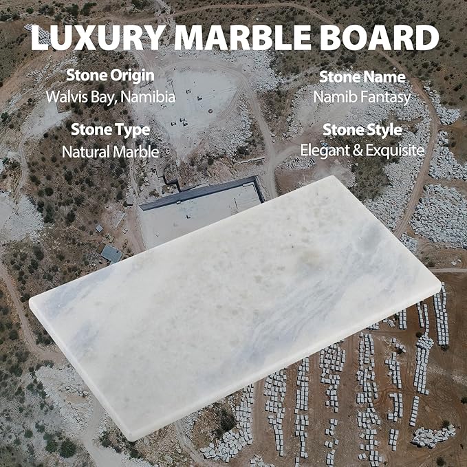 Koville African Natural Marble Board for Kitchen Pastry Bread, 12" x 6" Genuine Stone Slab, Marble Tray Cheese Board for Counter, Bathroom Trays Perfume Tray Jewelry Candle Plate (Namib Fantasy)