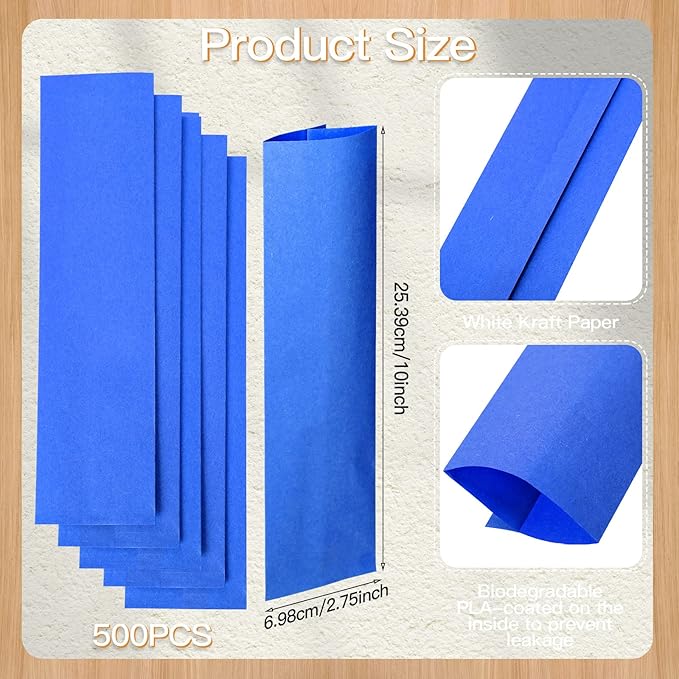Geelin 500 Pcs Paper Silverware Bags 10" x 2-3/4" Kraft Utensils Sleeves for Restaurant Flatware Holder Unprinted Cutlery Bags Chopsticks Holder Christmas Wedding Party Tableware (Blue)