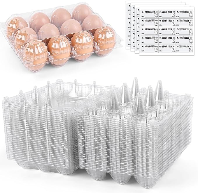 HANSGO Clear Egg Cartons Bulk, 1 Dozen 12 Count Empty Egg Carton Storage Containers for Home Ranch Chicken Farm Market Display, 60 PCS