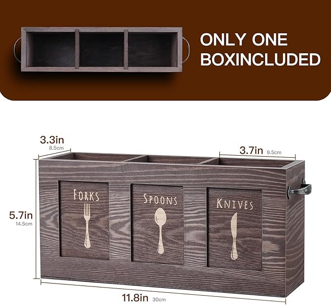 Wood Flatware, Cutlery, Kitchen Utensil & Silverware Caddy Organizer Bin Holder for Kitchen Countertop, Perfect for Forks, Spoons, Knives