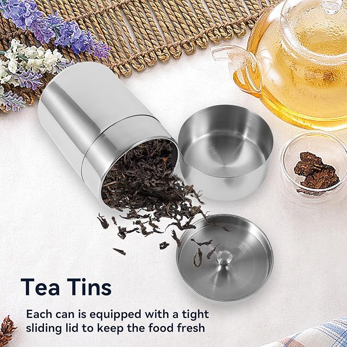 Tea Tins Canister, Stainless Steel Tea Canisters 450ml/15oz Tea Storage With Airtight Double Lids, Metal Canister Kitchen Canisters For Loose Tea, Coffee, Candy, Sugar, Herbs And Spices