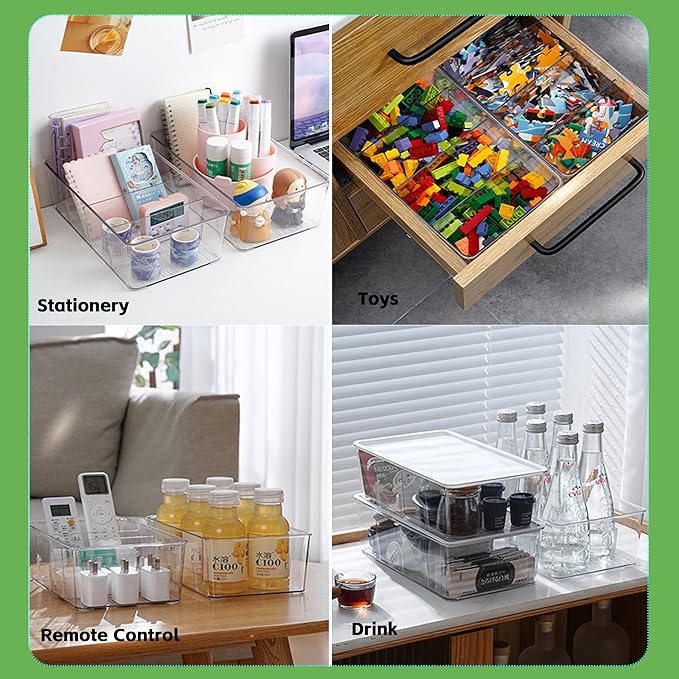 5 Pack Pantry Organizer with Removable Dividers, Snack Organizer for Pantry, Chip,Clear Acrylic Food Storage Bins for Kitchen, Fridge, Cabinet,Packets, Pouches