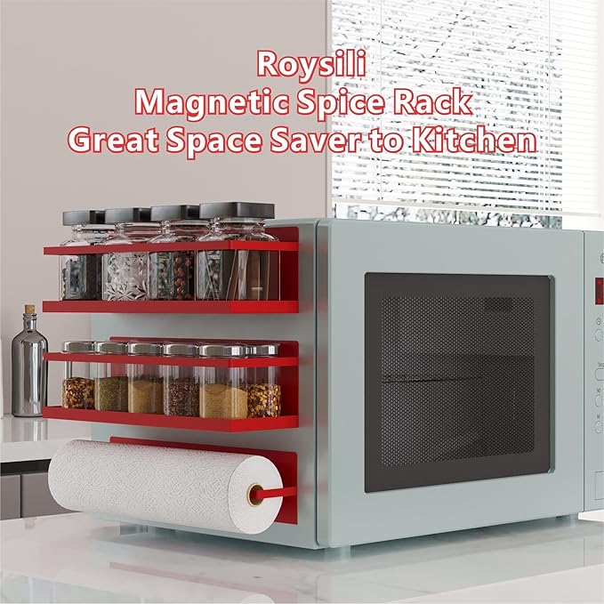 Magnetic Spice Rack For Refrigerator Magnetic Fridge Shelf For Kitchen Red 4 Pack With Magnetic Paper Towel Holder