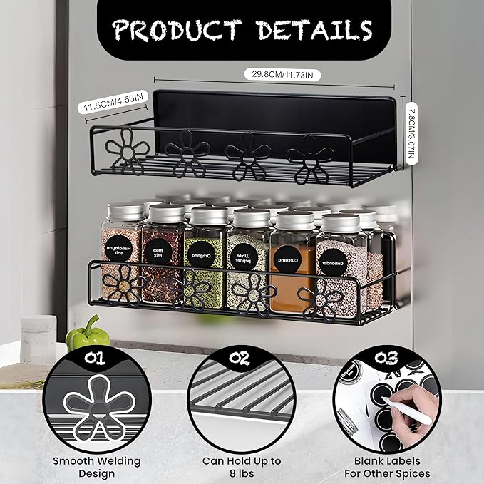 LULUX Magnetic Spice Rack Organizer 2-tier Strong Magnetic Bases, 10 Spice Jars, and Paper Towel Holder Kitchen Storage Solution for Pantry, Fridge, or Wall