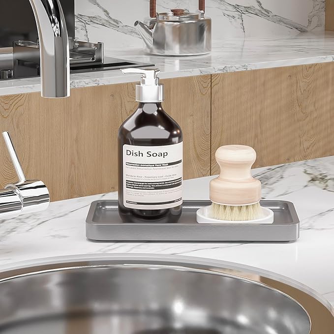 Weenson Small Bathroom Vanity Tray for Countertop Makeup Perfume Jewelry Decor Candle Keys, Bamboo Kitchen Tray for Soap Dispenser Spice, Small Catchall Tray Toilet Tank 7.9"L x 4"W x 0.79"H Silver