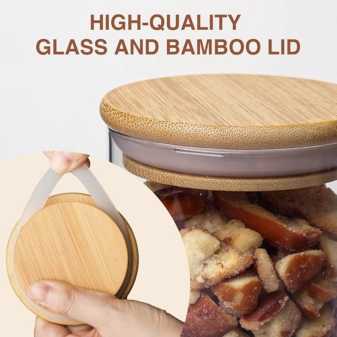 34oz Glass Food Storage Jars, Glass Jars with Bamboo Lids, Kitchen Storage Jars, Set of 8, Canisters with Airtight Lids for Spice, Coffee, Cookie, Pantry Organizers
