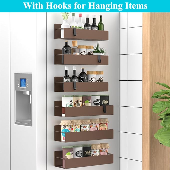 6 Pack Magnetic Spice Storage Rack Organizer for Refrigerator and Oven, Bronze Fridge Organizers and Storage