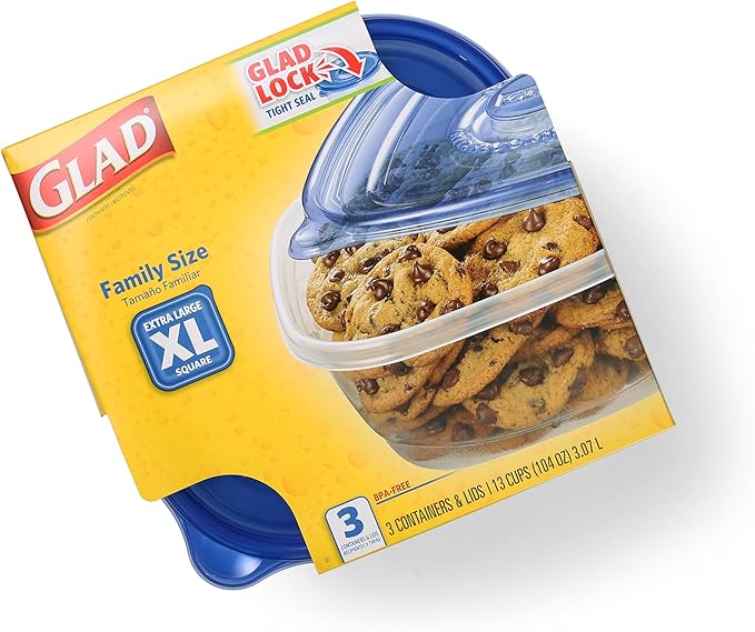 GladWare Family Size Food Storage Containers, XL | Large Square Food Storage, Containers Hold up to 104 Ounces of Food, Large Set 3 Count Food Containers | Plastic Food Container