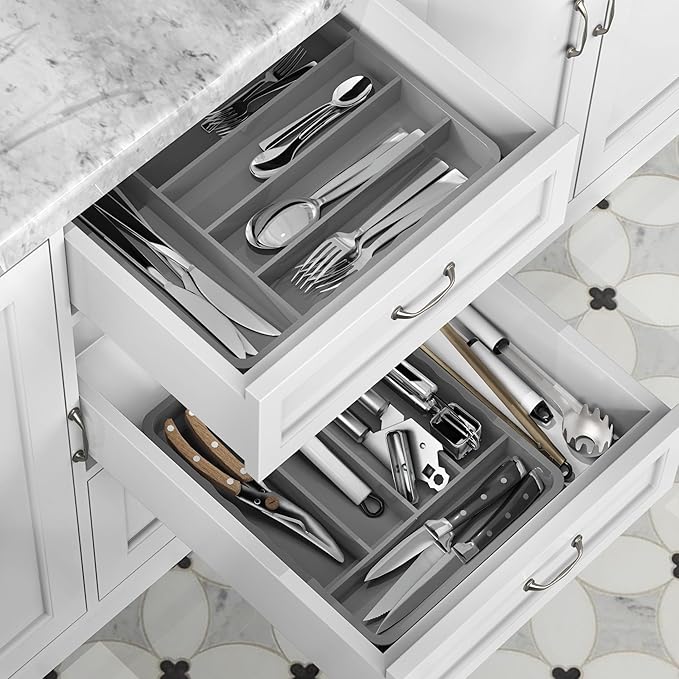 Simple Houseware 5 Compartments Kitchen Drawer Flatware, Gray