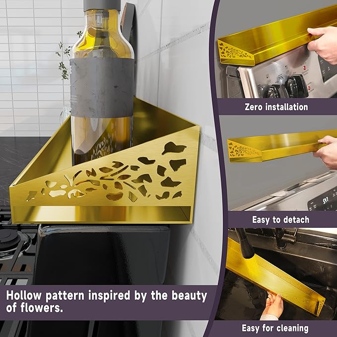 Stove top Shelf, 30" Length, Magnetic Spice Rack Over the Stove, Oven Shelf for top of Stove, Magnetic Spice Shelf, Gold Kitchen Organizers and Storage (Gold)