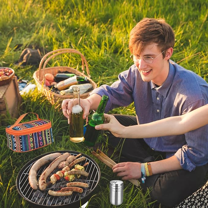 6Pcs Stainless Steel Spice Shaker, Camping Spice Kit with Travel Bag, Salt and Pepper Shakers Set For Salt Sugar Spice Dry Herb Spice, for Home or Outdoor Use