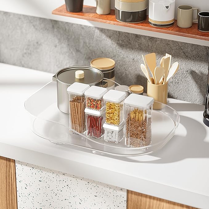 Li&Zhao Lazy Susan Organizer for Cabinet - Square Turntable Organizer 14.4" x 10.8" Fridge Lazy Susan Rotating Organizer Storage for Refrigerator,Bathroom,Kitchen,Table,Countertop,Pantry