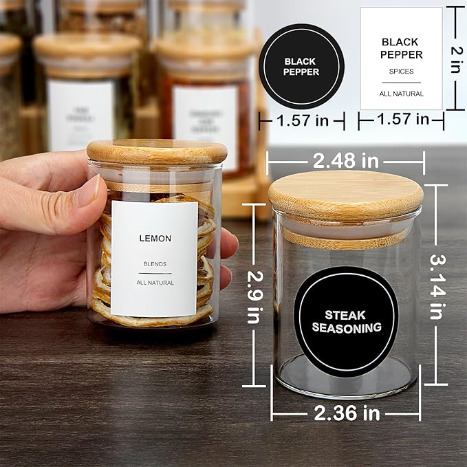 4OZ Glass Spice Jars with Bamboo Lids and 315 Labels, 24 Pcs Clear Food Storage Containers for Kitchen Sugar Salt Coffee Tea Beans