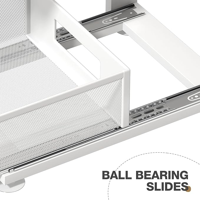 1 Pack 15.74IN-Depth Under Sink Organizer with Next-Gen Ball-Bearing Slides,2-Tier Pull Out Cabinet Storage,Height Adjustable Drawer Shelf for Bathroom,Kitchen,Laundry,Cabinet,Pantry-White