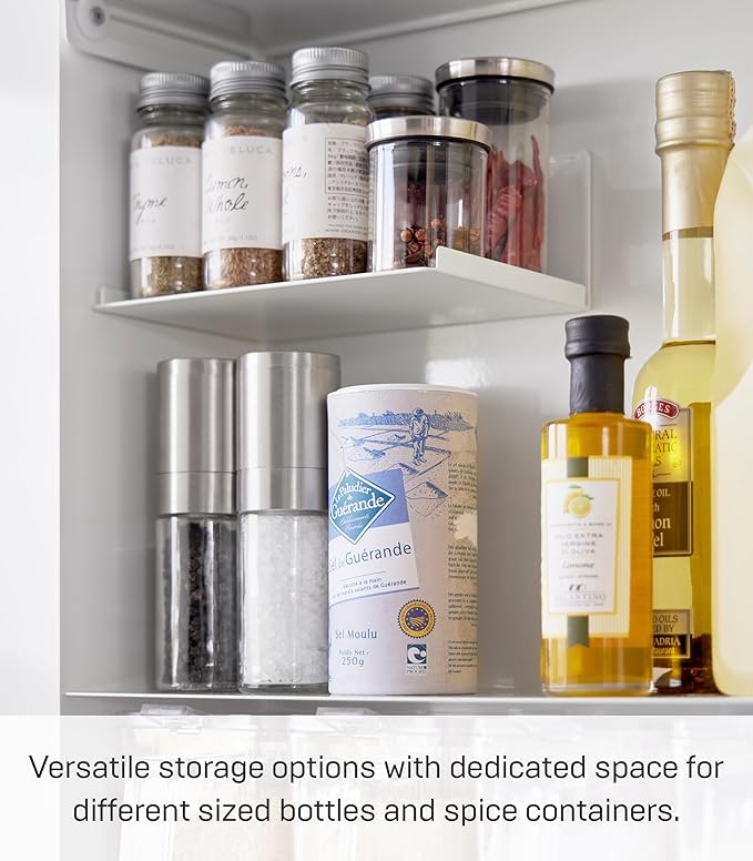 Yamazaki Home Tower Seasoning Condiments Spice Rack With Door, Large Kitchen Multi-Tier Metal Shelves - Steel