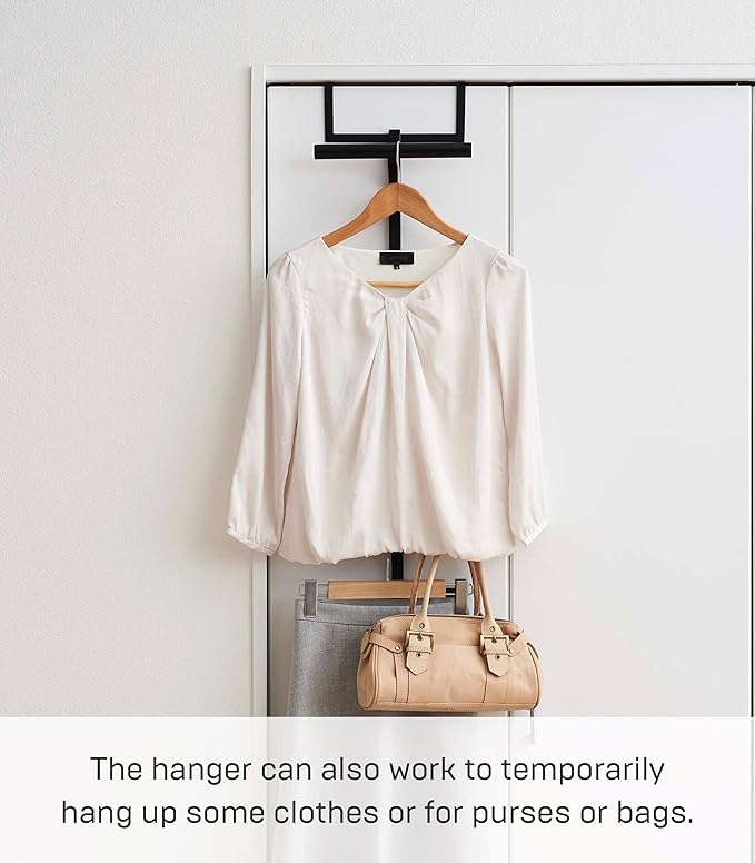 Yamazaki Home Tower Backpack Over The Door Hanger for Closet Or Bedroom, Two-Tiered Bookbag Metal Storage Rack, Easy Installation - Steel