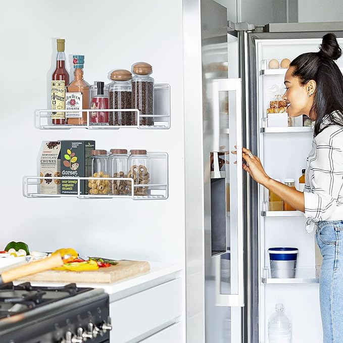 Magnetic Spice Rack for Refrigerator, Heavy-duty Magnetic Shelf, Multi-use Organizer and Storager for Home, Apartment, Kitchen, 2 Pack, White