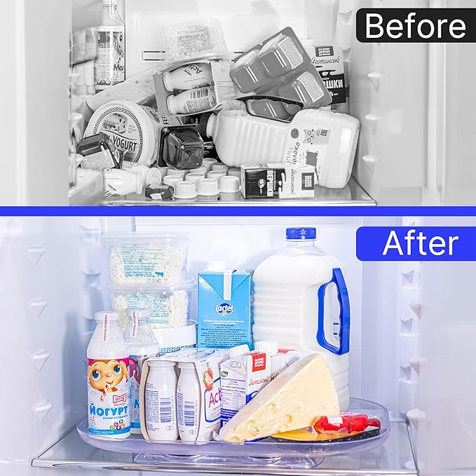 Lazy Susan Turntable Organizer for Refrigerator, Fridge, Storage, Cabinet & Countertop – Rectangular 360-degree Rotation Tray for Kitchen – 15.75 inch, Clear
