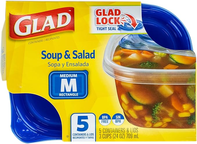 GladWare Soup & Salad Food Storage Containers for Everyday Use | Medium Rectangle Containers for Food Storage | Containers Hold up to 24 Ounces of Food, 5 Count - 6 Pack
