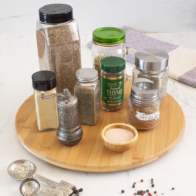Lazy Susan Organizer for Cabinet, Pantry or Tabletop – 14" Bamboo Turntable for Kitchen, Counter or Spice Rack Storage