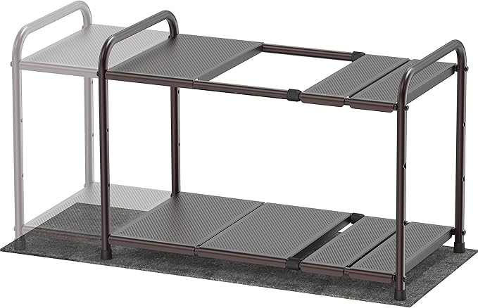 Simple Houseware Under Sink 2 Tier Expandable Heavy Duty Metal Shelf Organizer Rack, Bronze (Expand from 15 to 25 inches)