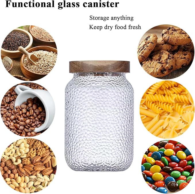 Glass Coffee Jars With Lids 51 oz Clear Jar With Wood Lid Decorative Glass Storage Jars Container Canister for Food Sugar Coffee Bean Candy Cookie 1500ml
