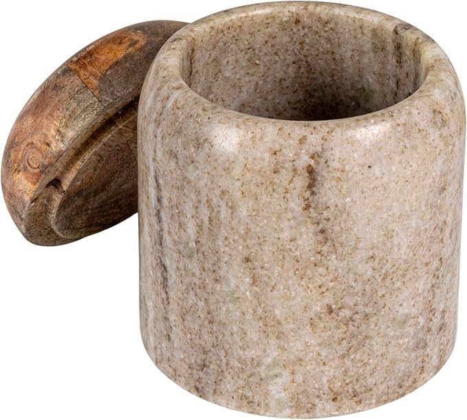 Creative Co-Op Modern Marble Canister with Wood Lid, Natural