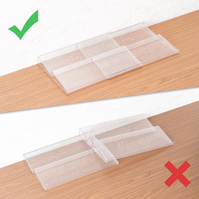 Acrylic Spice Drawer Organizer, 4 Tier- 4 Pack Clear Spice Rack Tray for Drawer/Countertop, Expandable From 11'' to 22'' Kitchen Seasoning Organizers(Jars Not Included)