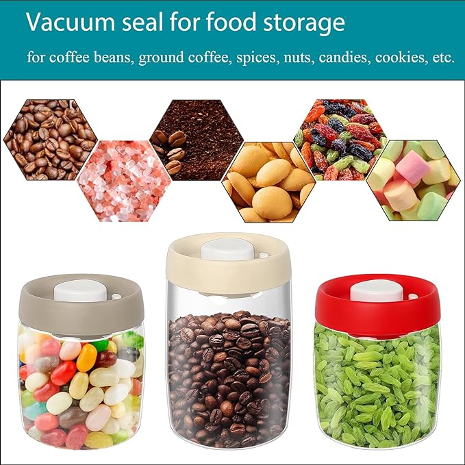 Vacuum Containers 3 Pcs, Triple Seal Airtight Food Storage, 2.95 Quart or 94.7 Fl Oz Total, Preserve Fresh and Fragrant for Snacks, Sugar, Spices, Nuts and Coffee Containers