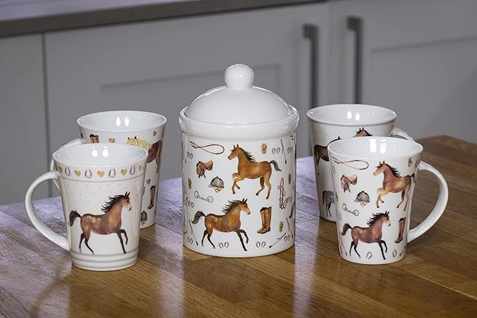 SPOTTED DOG GIFT COMPANY Ceramic Food Storage Jar with Lid, Decorative Kitchen Canister for Coffee Tea Sugar, Novelty Treat Container, Equestrian Themed Gifts for Pony Horse Lovers 30oz