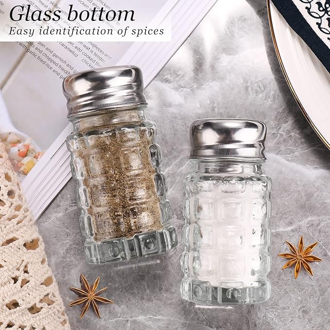 Glass Salt and Pepper Shakers Set,Cylindrical Salt Shaker Set